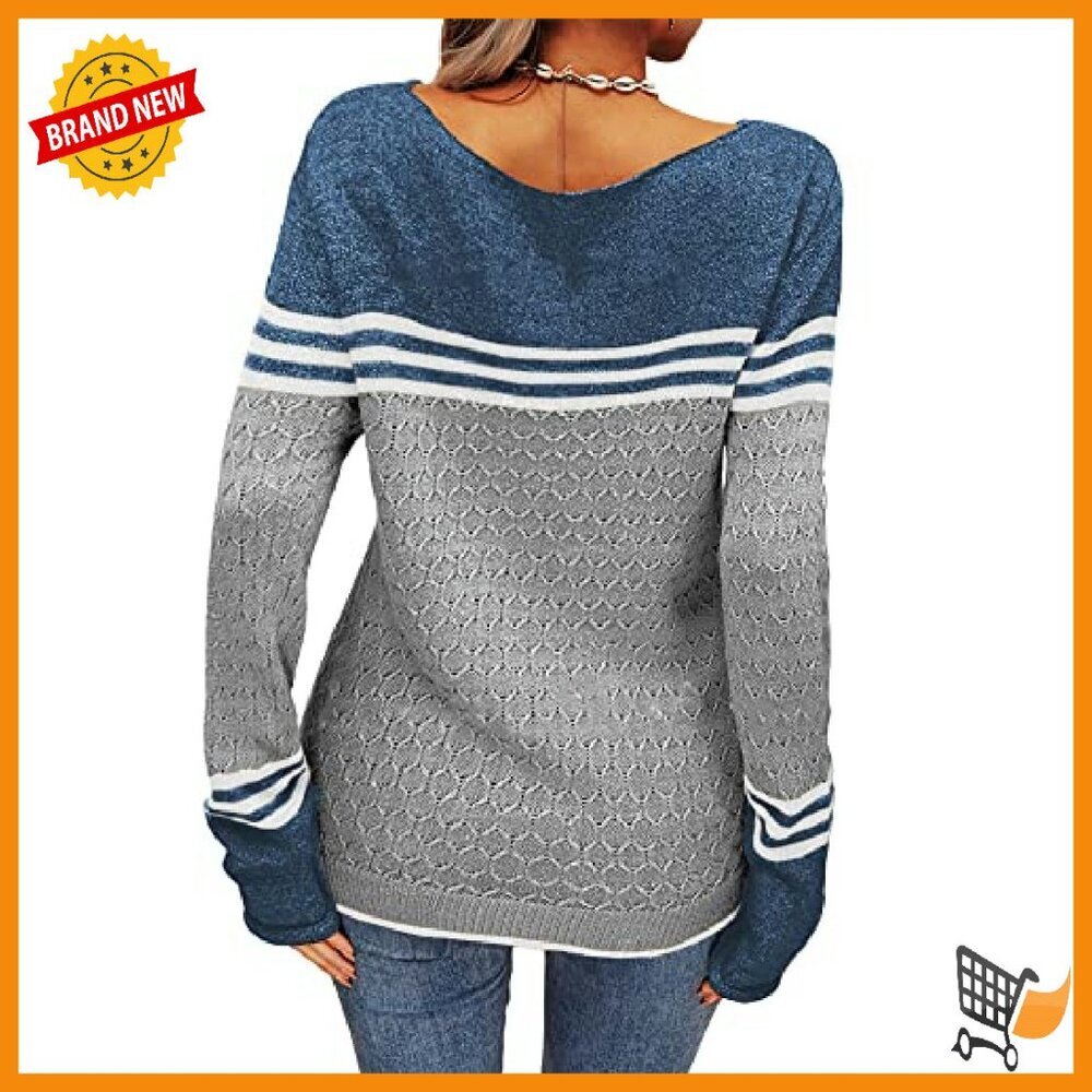 Lightweight Striped Crewneck Sweater Slim Fit Pullover Women's - Picture 5 of 8